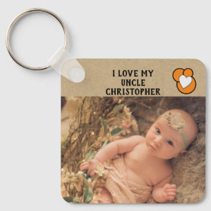 I love my Uncle name photos orange double sided Keychain