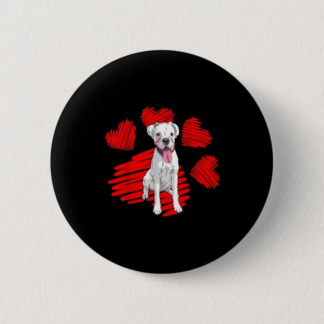 I Love My White Boxer Dog Paw Heart Valentines Day 2 Inch Round Button (Front)