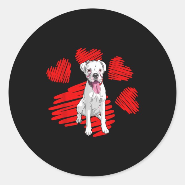 I Love My White Boxer Dog Paw Heart Valentines Day Classic Round Sticker (Front)