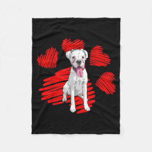 I Love My White Boxer Dog Paw Heart Valentines Day Fleece Blanket