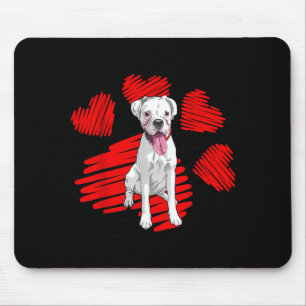 I Love My White Boxer Dog Paw Heart Valentines Day Mouse Pad