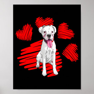 I Love My White Boxer Dog Paw Heart Valentines Day Poster