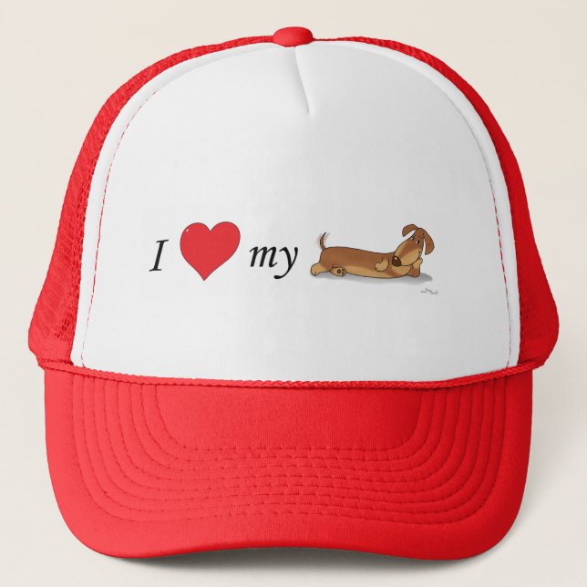 I love my wiener dog trucker hat (Front)