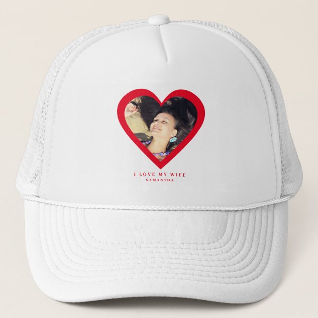 I love My Wife Custom Photo Trucker Hat (Front)