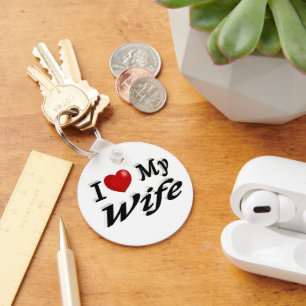 I Love My Wife cute black text Keychain