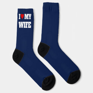 I Love My Wife Funny Navy Blue Wedding Socks