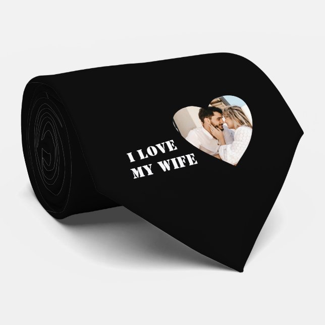I Love My Wife Heart Custom Personalized Photo Tie (Rolled)