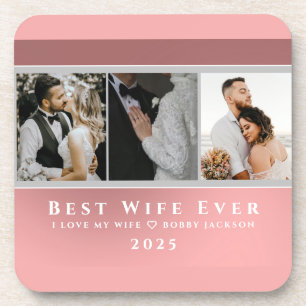 I Love My Wife Personalized 3 Photos Coaster