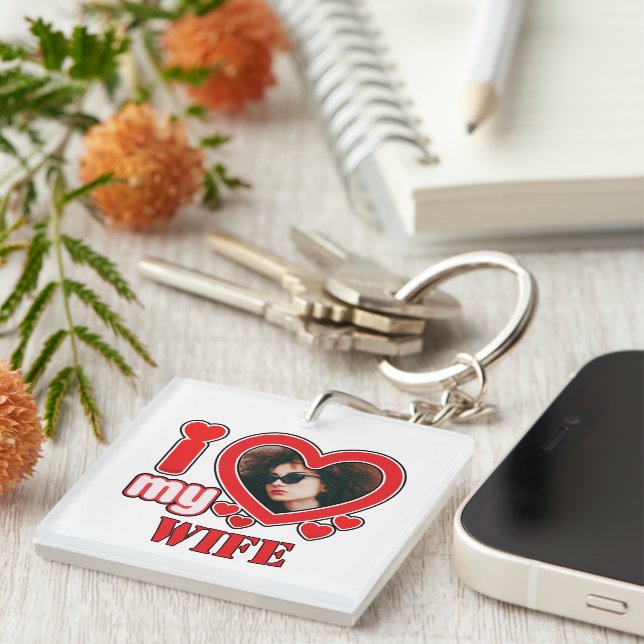 I Love My Wife Personalized Keychain (Front Right)