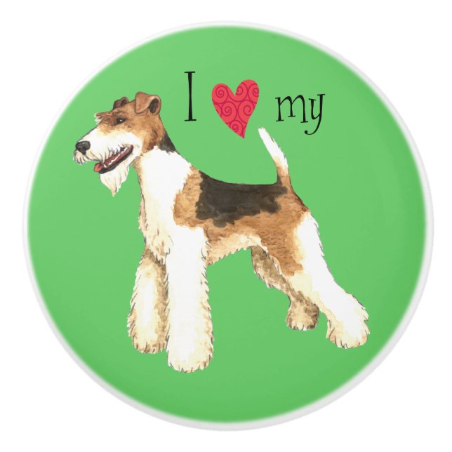 I Love my Wire Fox Terrier Ceramic Knob (Front)