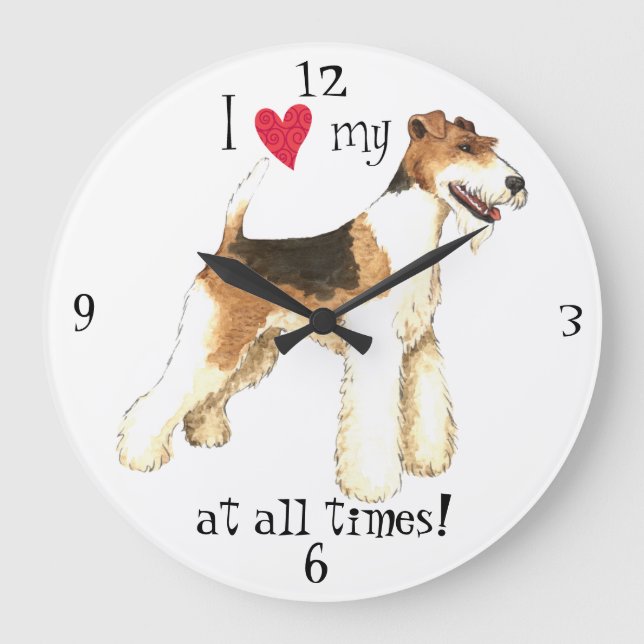 I Love my Wire Fox Terrier Large Clock (Front)