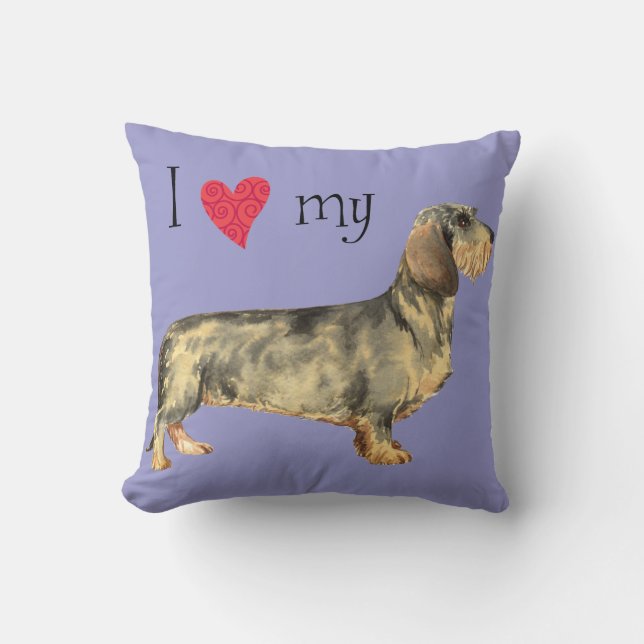 I Love my Wirehaired Dachshund Throw Pillow (Front)