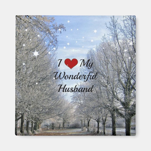 I Love My Wonderful Husband - Snowy Winter Day Magnet (Front)