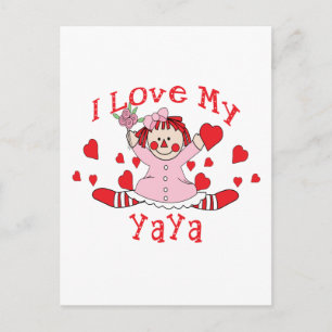 I love My YaYa Rag Doll & Hearts Postcard