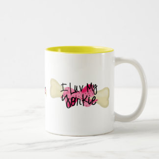 I Love My Yorkie bone w/pink bow Coffee Mugs