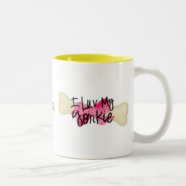 I Love My Yorkie bone w/pink bow Coffee Mugs (Right)