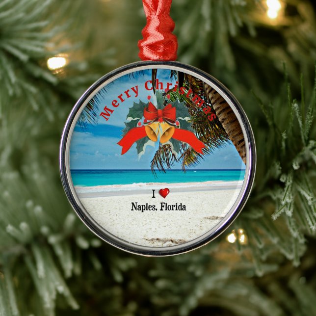 I Love Naples, Florida, Christmas, Metal Ornament (Tree)