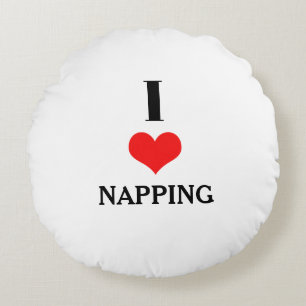 I Love Napping Red Heart Valentines Day Gift Favor Round Pillow