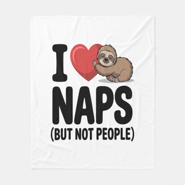 I Love Naps Cute Sloth Heart Fleece Blanket (Front)
