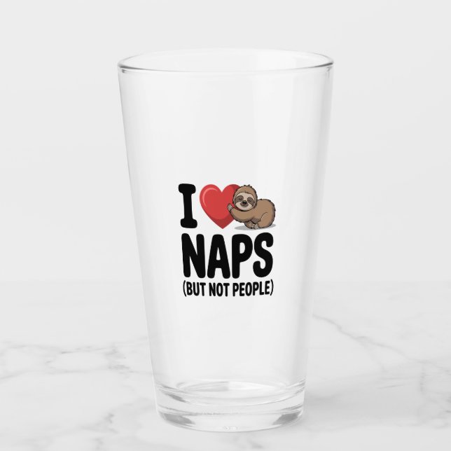 I Love Naps Cute Sloth Heart Glass (Front)