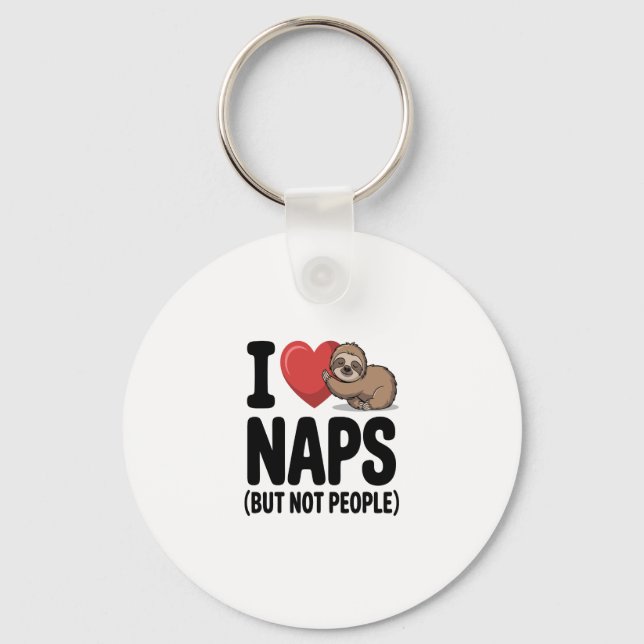 I Love Naps Cute Sloth Heart Keychain (Front)
