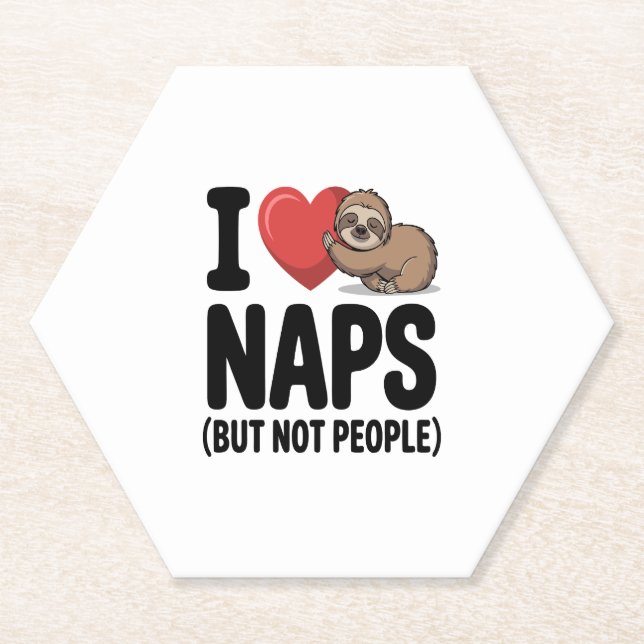 I Love Naps Cute Sloth Heart Paper Coaster (Front)