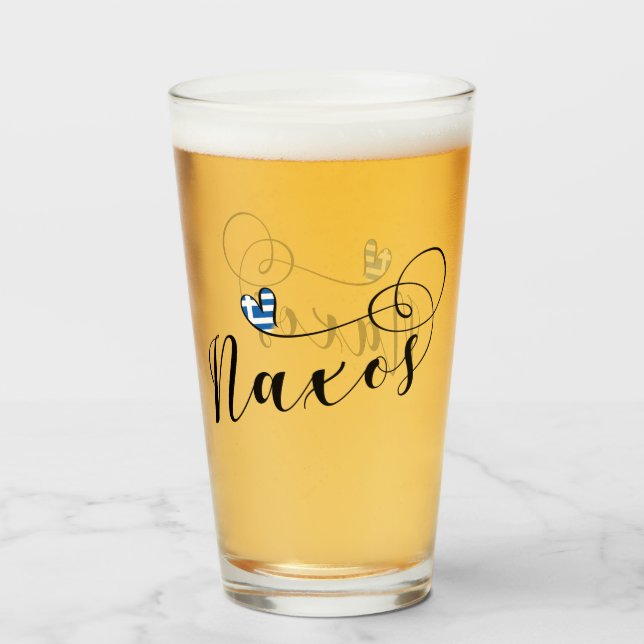 I Love Naxos, Greek Flag Glass (Back Filled)
