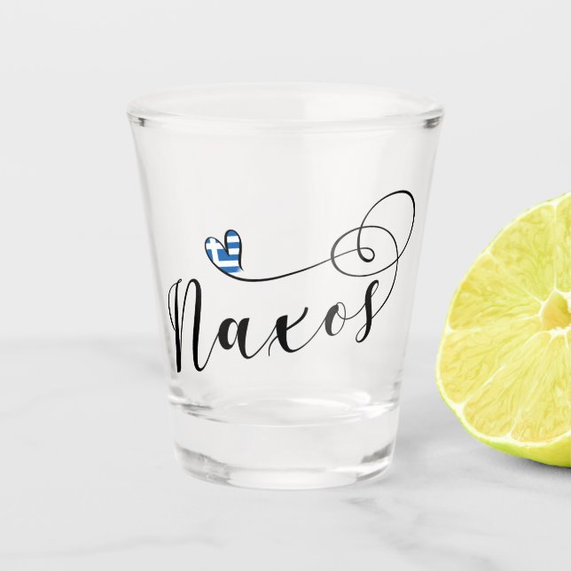 I Love Naxos, Greek Flag Shot Glass (Front)
