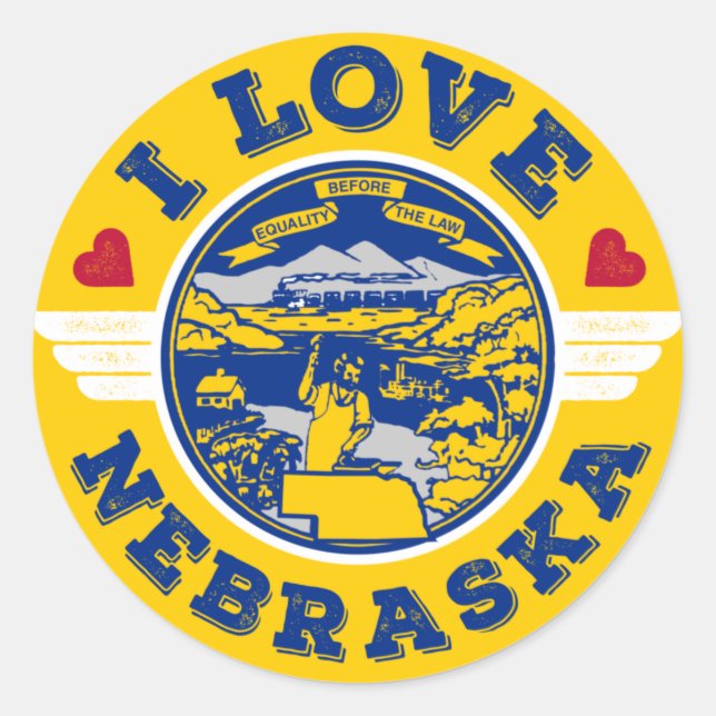 I Love Nebraska State Flag and Map Classic Round Sticker (Front)