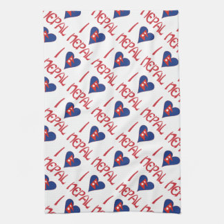 I Love (Nepalese Heart Flag) Nepal Tiled Kitchen Towel