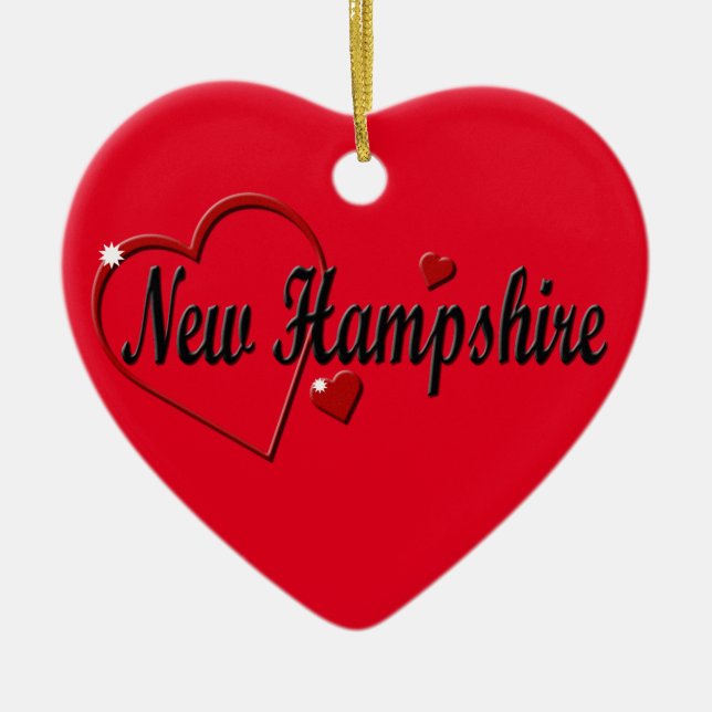 I Love New Hampshire Hearts Christmas Ceramic Ornament (Front)