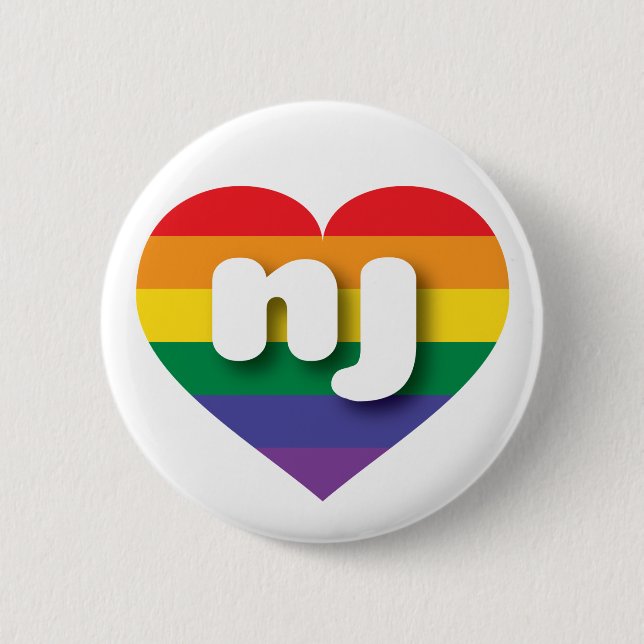 I Love New Jersey Rainbow Heart 2 Inch Round Button (Front)