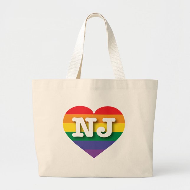 I Love New Jersey Rainbow Heart Large Tote Bag (Front)