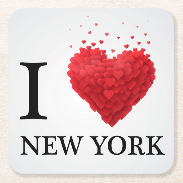 I Love New York Hearts Square Paper Coaster (Front)