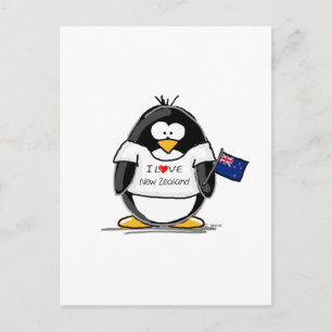 I Love New Zealand Penguin Postcard