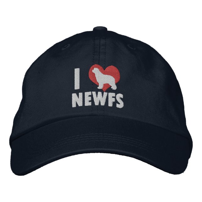I Love Newfs Embroidered Hat (Dark) (Front)