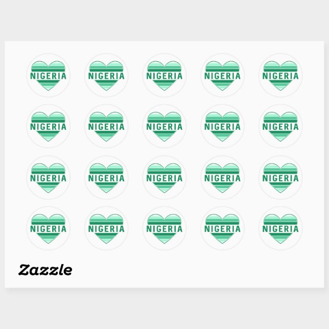 I Love Nigeria, Nigerian Heart Classic Round Sticker (Sheet)