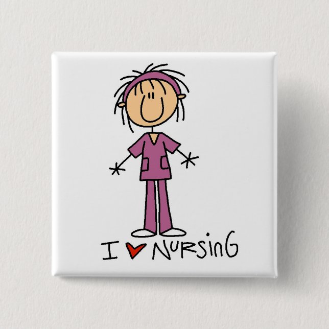 I Love Nursing Tshirts and Gifts 2 Inch Square Button (Front)