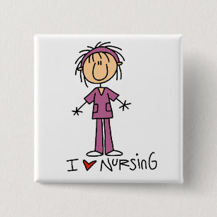 I Love Nursing Tshirts and Gifts 2 Inch Square Button