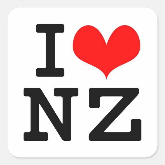 I Love NZ Square Sticker (Front)