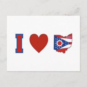 I Love Ohio Shaped State Flag and Big Red Heart Postcard