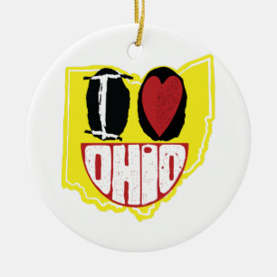I Love Ohio Smiling Happy Face Ceramic Ornament