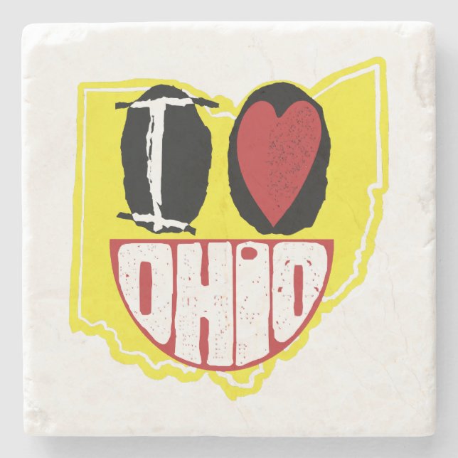 I Love Ohio Smiling Happy Face  Stone Coaster (Front)