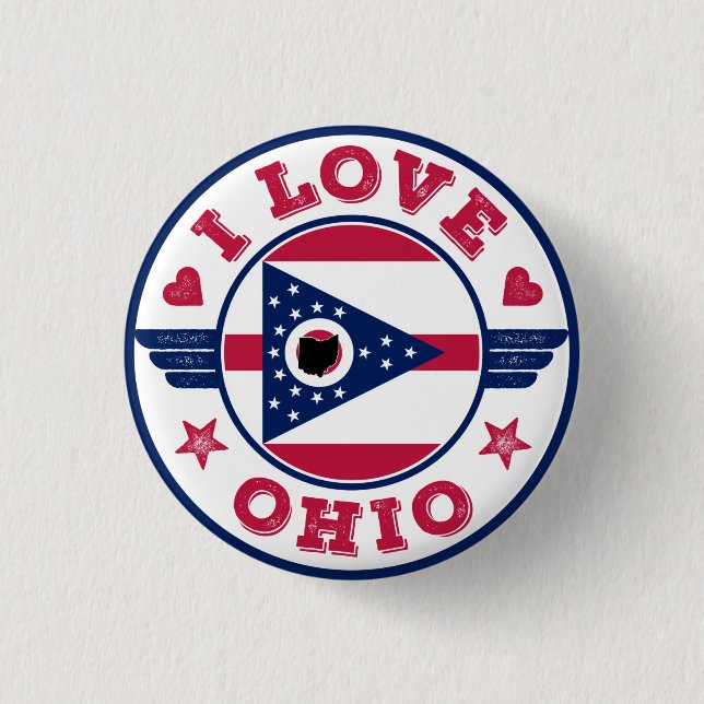 I Love Ohio State Flag and Map 1 Inch Round Button (Front)
