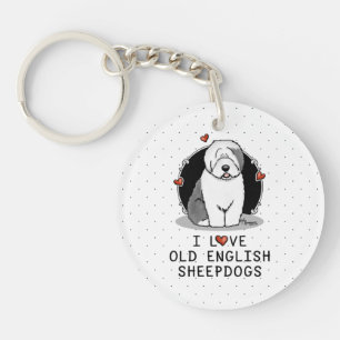 I Love Old English Sheepdogs (Grey 1) Cute OES Keychain