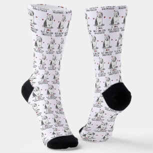 I Love Old English Sheepdogs (Grey 1) Cute OES Socks