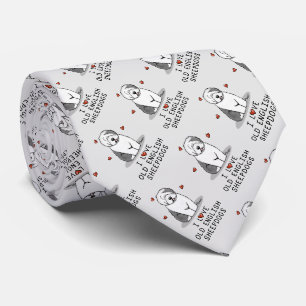 I Love Old English Sheepdogs (Grey 1) Cute OES Tie