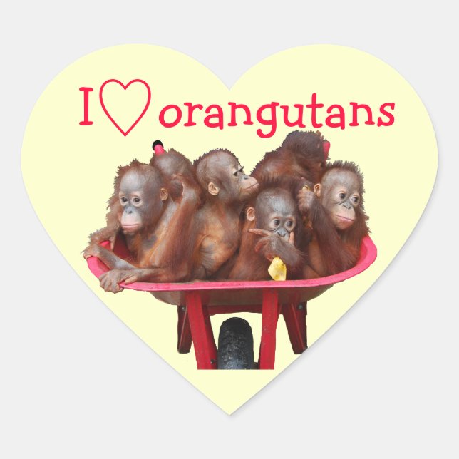 I Love Orangutans Heart Sticker (Front)