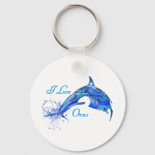 I LOVE ORCAS BLUE KEYCHAIN