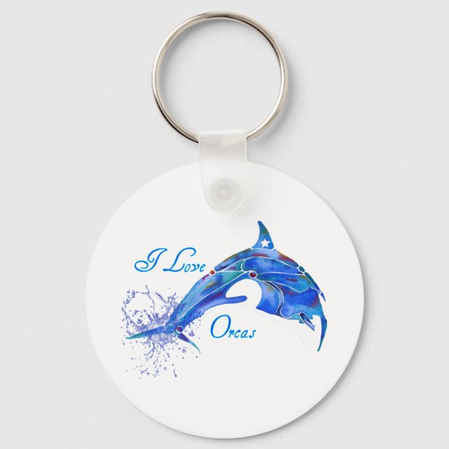 I LOVE ORCAS BLUE KEYCHAIN (Front)